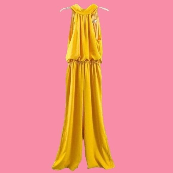 Trina Turk Shaded Wide Leg Halter Jumpsuit size 2 Mimosa Yellow $358 disco party - Picture 1 of 9